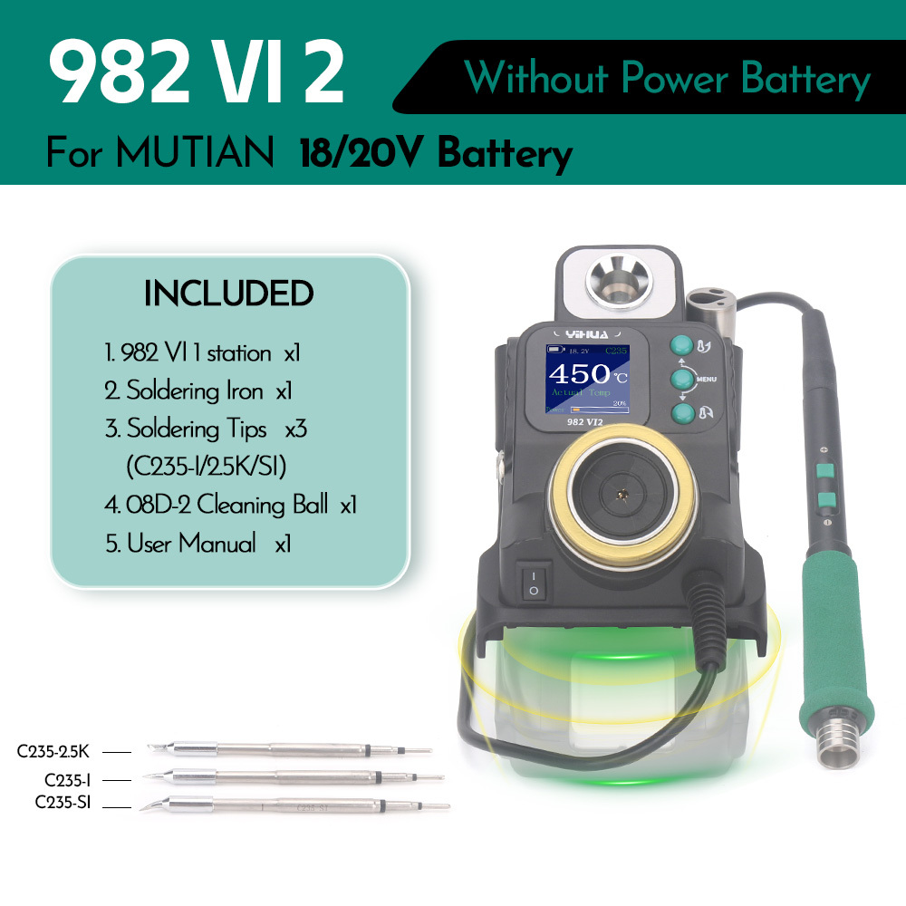 YIHUA 982-VI3 Precision Soldering Iron Station for MIWOQI 20V Battery Quick Heating Lead-Free Soldering
