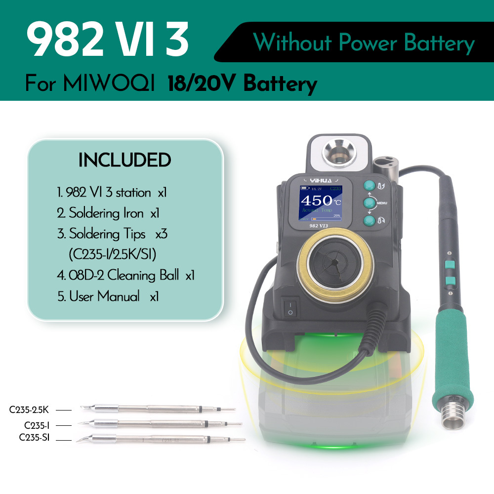 YIHUA 982-VI3 Precision Soldering Iron Station for MIWOQI 20V Battery Quick Heating Lead-Free Soldering