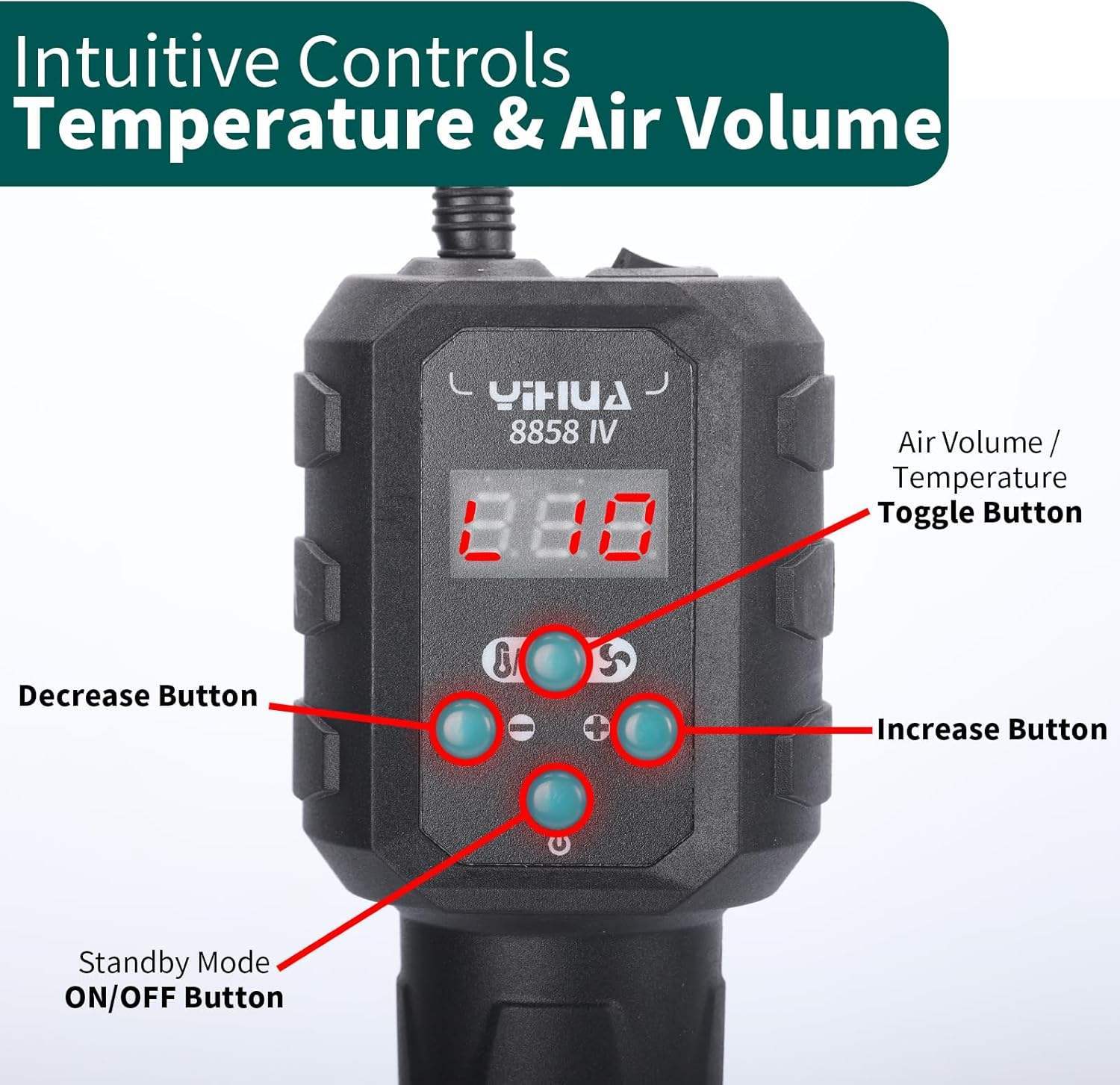 YIHUA 8858-IV Digital Continuous Temperature Control PP PVC Portable Hot Air Rework Station