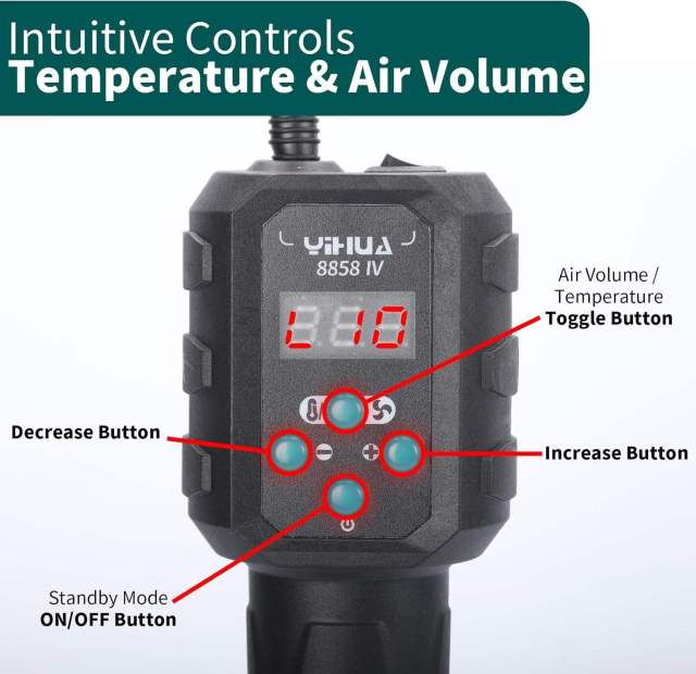 YIHUA 8858-IV Digital Continuous Temperature Control PP PVC Portable Hot Air Rework Station
