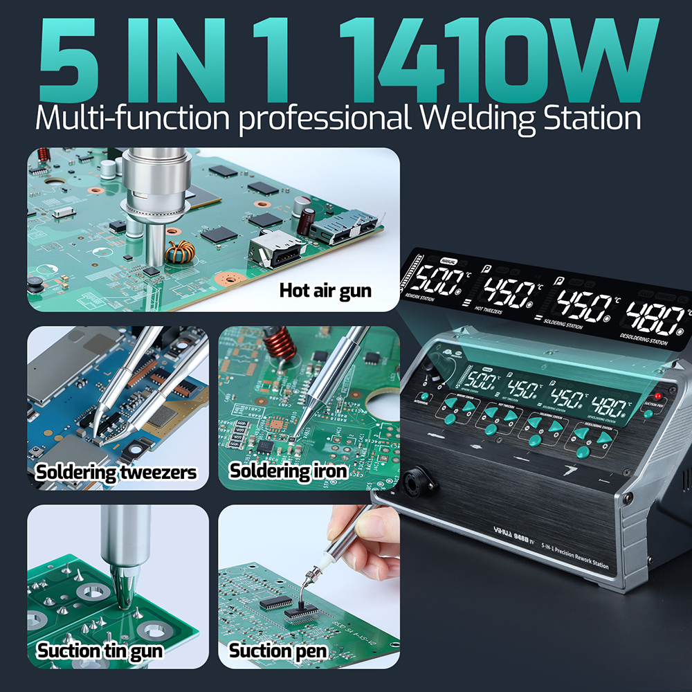 YIHUA 948D-IV 1410W Fast Heat 5 IN 1 Suction Sucker C245 Presicion Soldering Iron Hot Air Gun IC Picker Tin Remove Rework Station