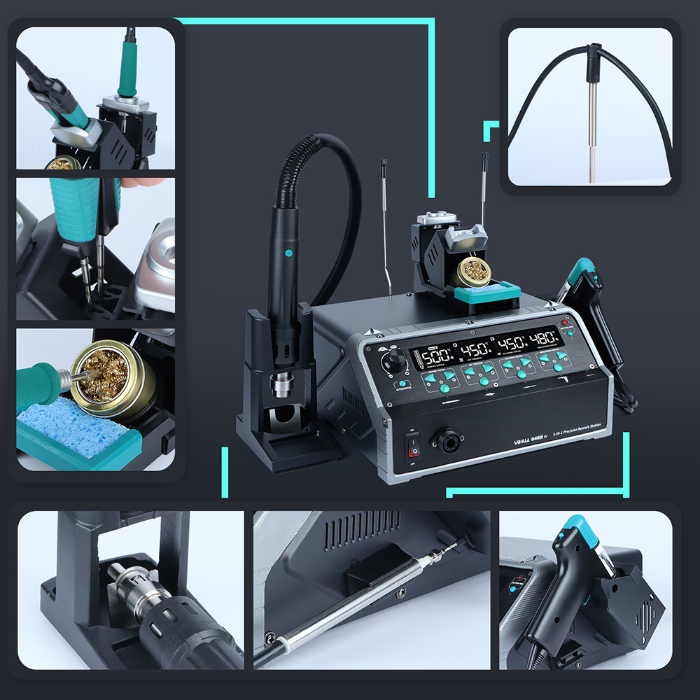 YIHUA 948D-IV 1410W Fast Heat 5 IN 1 Suction Sucker C245 Presicion Soldering Iron Hot Air Gun IC Picker Tin Remove Rework Station