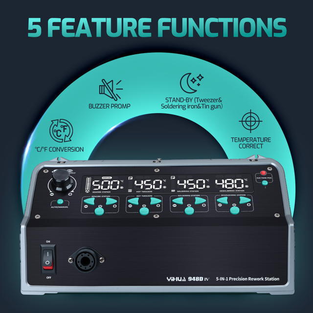 YIHUA 948D-IV 1410W Fast Heat 5 IN 1 Suction Sucker C245 Presicion Soldering Iron Hot Air Gun IC Picker Tin Remove Rework Station