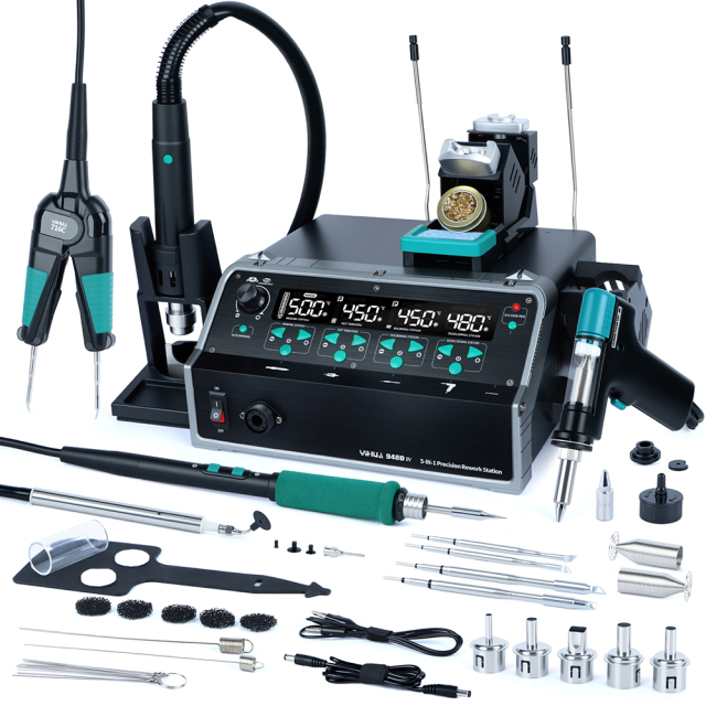 YIHUA 948D-IV 1410W Fast Heat 5 IN 1 Suction Sucker C245 Presicion Soldering Iron Hot Air Gun IC Picker Tin Remove Rework Station