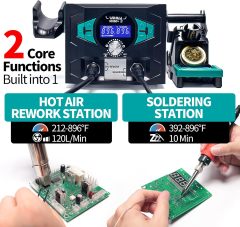 YIHUA 938BD+ II Soldering Iron Station Hot Air Rework with Sleep Mode, °F /°C, Digital Temperature Calibration Functions with Lead-free solder wire, 3 soldering tips, X-2 holder