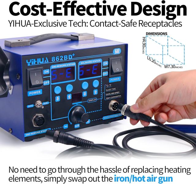 YIHUA 862BD+ SMD ESD Safe 2 in 1 Soldering Iron Hot Air Rework Station °F /°C with Multiple Functions