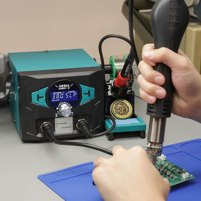 YIHUA 938BD+ II Soldering Iron Station Hot Air Rework with Sleep Mode, °F /°C, Digital Temperature Calibration Functions with Lead-free solder wire, 3 soldering tips, X-2 holder