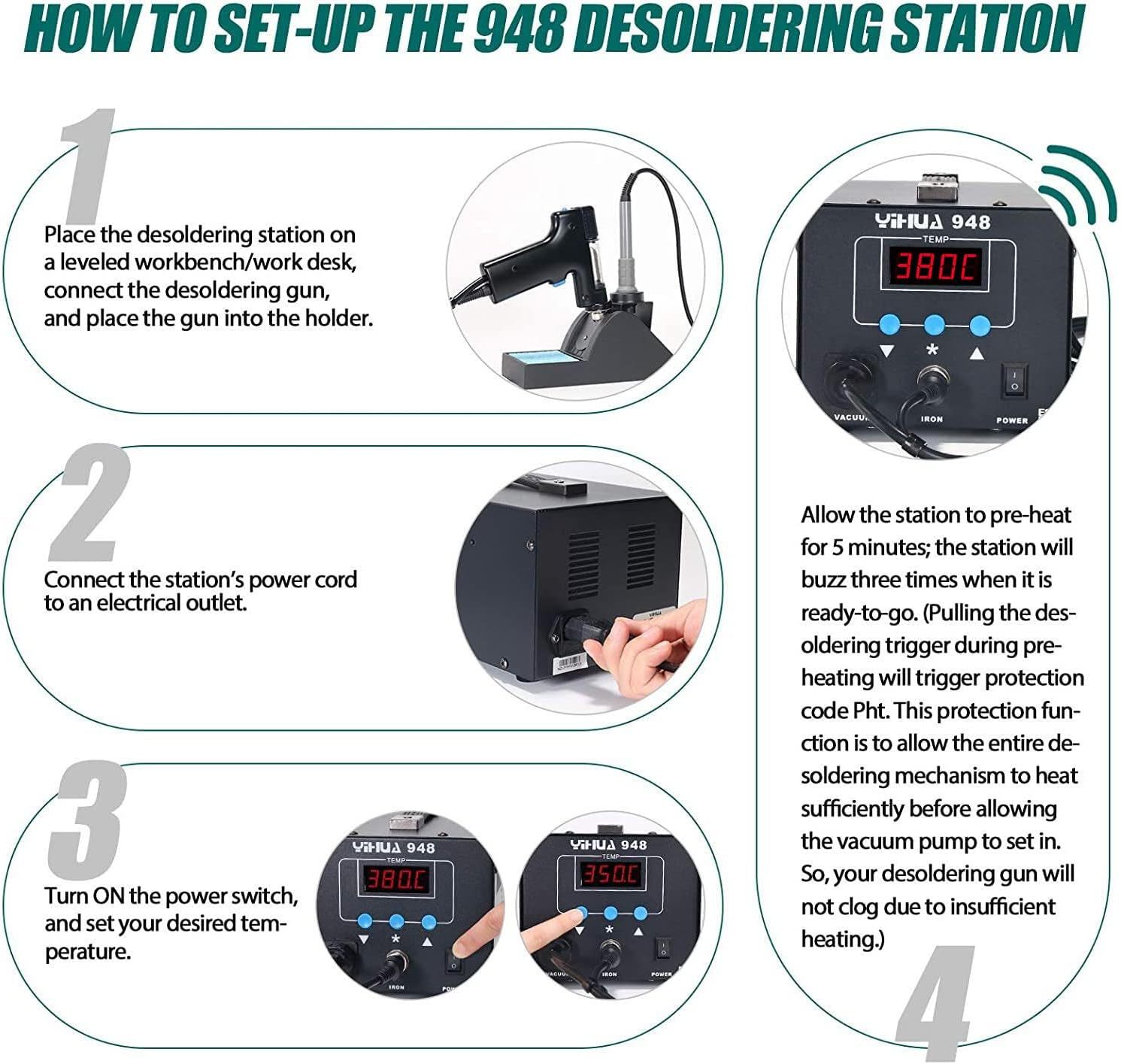 YIHUA 948 Upgraded 2 in 1 ESD Safe 80W Desoldering Station and 60W Soldering Iron- Desoldering Gun and Soldering Station °F /°C