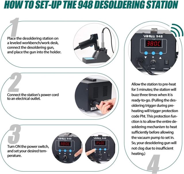 YIHUA 948 Upgraded 2 in 1 ESD Safe 80W Desoldering Station and 60W Soldering Iron- Desoldering Gun and Soldering Station °F /°C