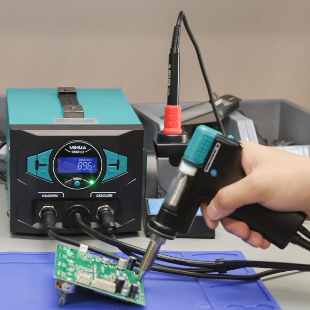 YIHUA 948D III Soldering Iron Desoldering Station Kit with Upgraded Desolder Tool, 110W EVO Solder Iron, Vacuum Pump, 3 Desoldering Nozzles, with Automatic Shutdown, Sleep Mode Functions.