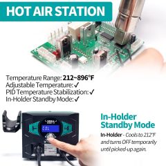 YIHUA 938BD+ II Soldering Iron Station Hot Air Rework with Sleep Mode, °F /°C, Digital Temperature Calibration Functions with Lead-free solder wire, 3 soldering tips, X-2 holder