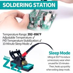 YIHUA 938BD+ II Soldering Iron Station Hot Air Rework with Sleep Mode, °F /°C, Digital Temperature Calibration Functions with Lead-free solder wire, 3 soldering tips, X-2 holder