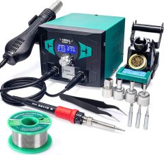 YIHUA 938BD+ II Soldering Iron Station Hot Air Rework with Sleep Mode, °F /°C, Digital Temperature Calibration Functions with Lead-free solder wire, 3 soldering tips, X-2 holder