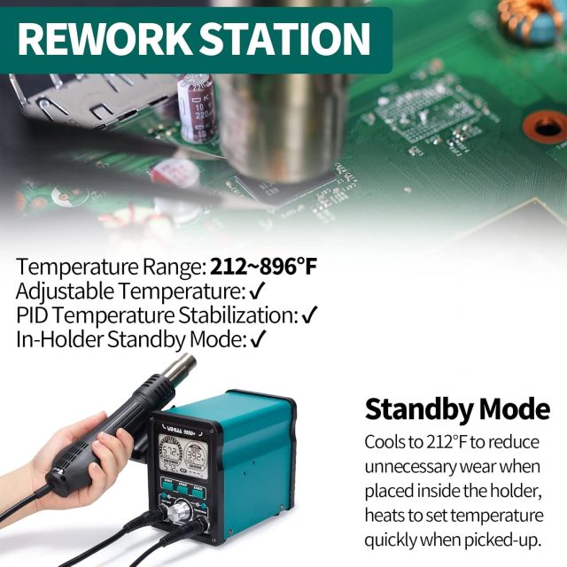 YIHUA 995D+ EVO Soldering Hot Air Station Kit 2-IN-1 110W Soldering Iron with LCD Display, Power Meter, Preset Channels, Sleep Mode, °C-°F Conversion, Automatic Shutdown Functions
