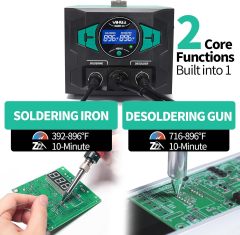 YIHUA 948D III Soldering Iron Desoldering Station Kit with Upgraded Desolder Tool, 110W EVO Solder Iron, Vacuum Pump, 3 Desoldering Nozzles, with Automatic Shutdown, Sleep Mode Functions.