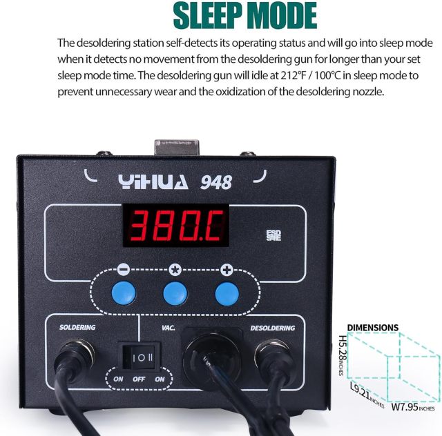 YIHUA 948 Upgraded 2 in 1 ESD Safe 80W Desoldering Station and 60W Soldering Iron- Desoldering Gun and Soldering Station °F /°C