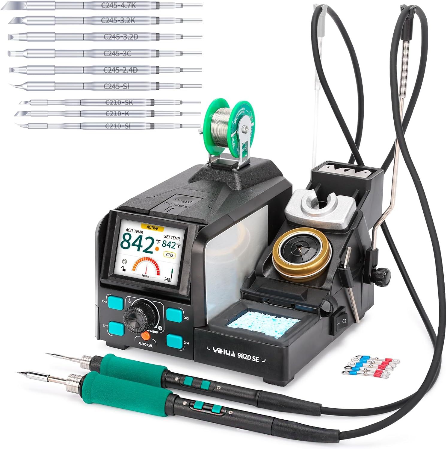 YIHUA 982D SE 200W Micro Soldering Kit with Precision Soldering Iron Station with 11 Soldering Tips, Lead-Free Solder, Auto Temperature Calibration Function