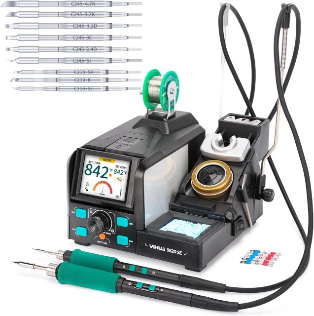 YIHUA 982D SE 200W Micro Soldering Kit with Precision Soldering Iron Station with 11 Soldering Tips, Lead-Free Solder, Auto Temperature Calibration Function