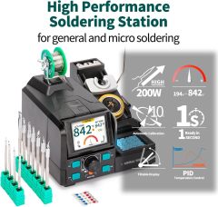 YIHUA 982D SE 200W Micro Soldering Kit with Precision Soldering Iron Station with 11 Soldering Tips, Lead-Free Solder, Auto Temperature Calibration Function