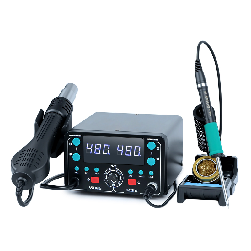 YIHUA 902D-IV 775W SMD Repair Fast Heating LCD Large Display 2 in 1 Hot Air T12 Hot Air Heat Gun Soldering Iron Rework Station