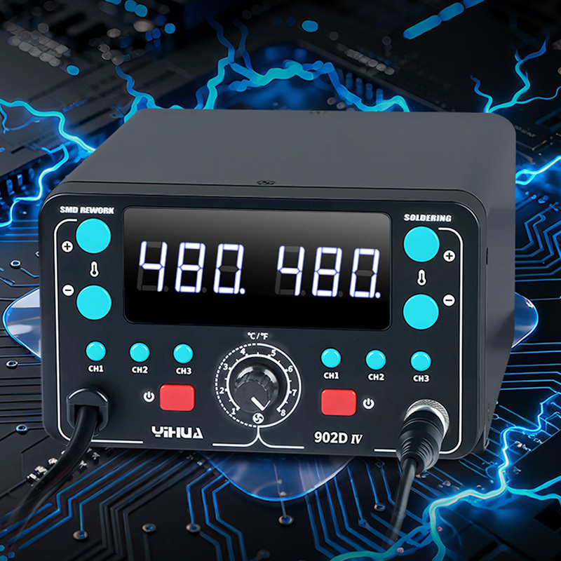 YIHUA 902D-IV 775W SMD Repair Fast Heating LCD Large Display 2 in 1 Hot Air T12 Hot Air Heat Gun Soldering Iron Rework Station