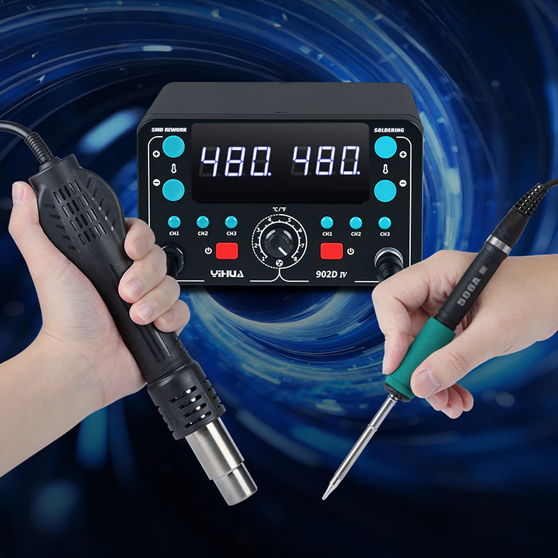 YIHUA 902D-IV 775W SMD Repair Fast Heating LCD Large Display 2 in 1 Hot Air T12 Hot Air Heat Gun Soldering Iron Rework Station