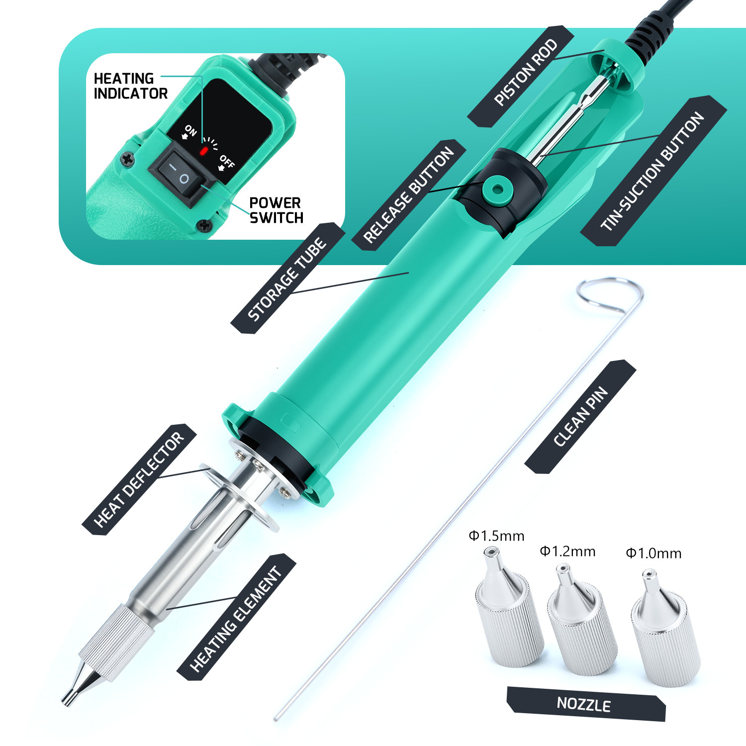 YIHUA 929D-VI 180W Electric Desoldering Pump Solder Sucker Desoldering Gun Kit