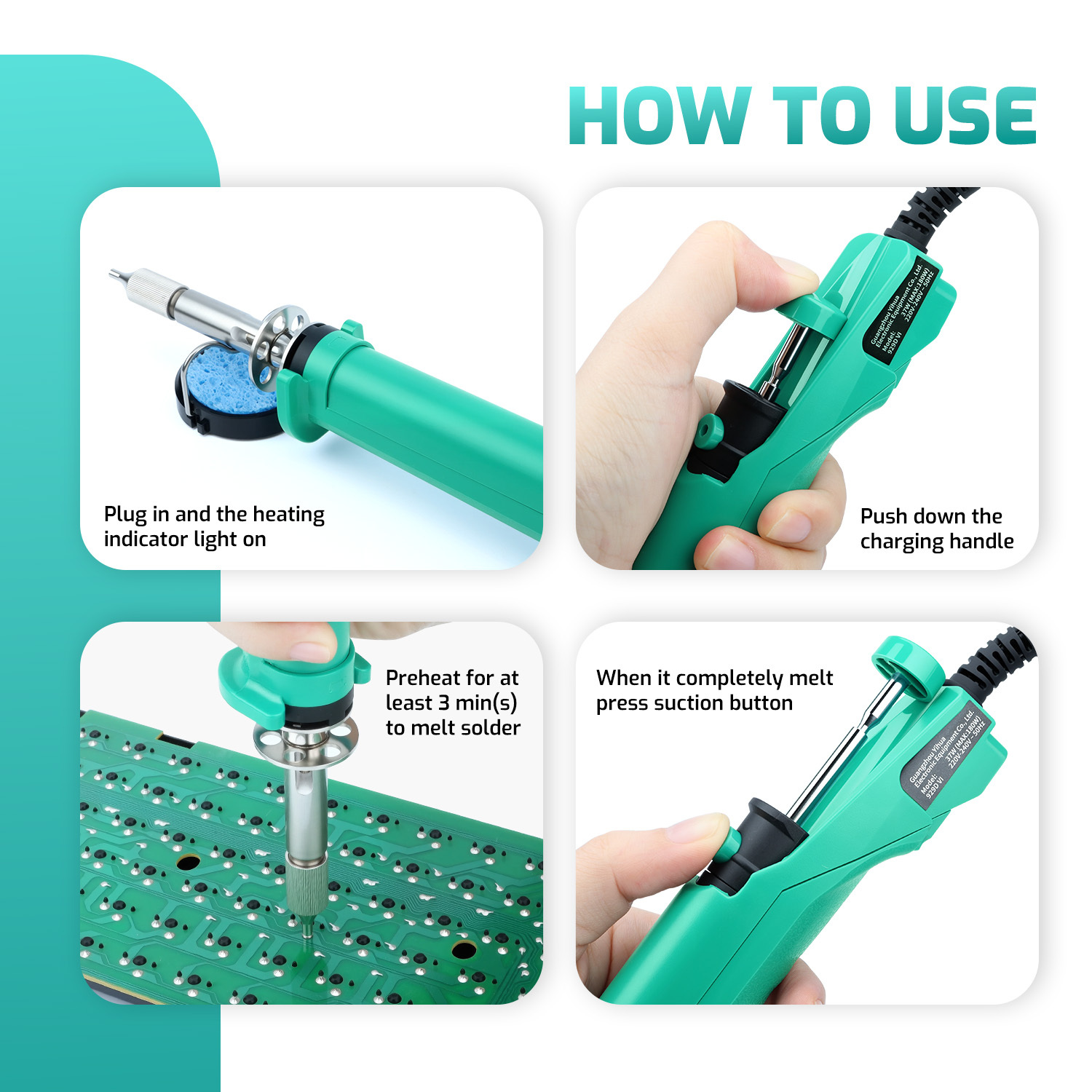 YIHUA 929D-VI 180W Electric Desoldering Pump Solder Sucker Desoldering Gun Kit
