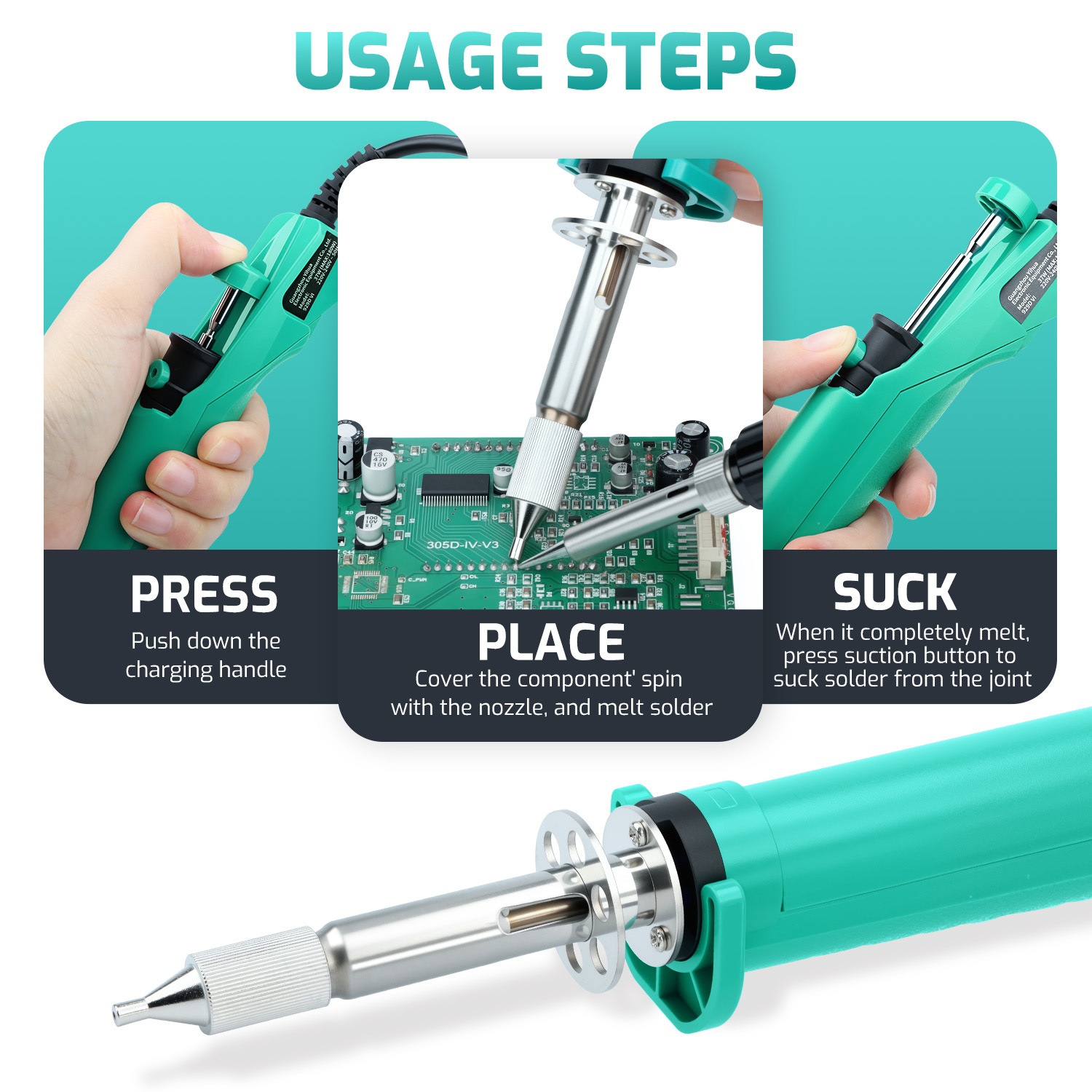 YIHUA 929D-VI 180W Electric Desoldering Pump Solder Sucker Desoldering Gun Kit
