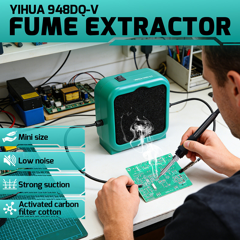 YIHUA 948DQ-V Soldering Fume Extractor with Flexible Clamp & Dual Filter System