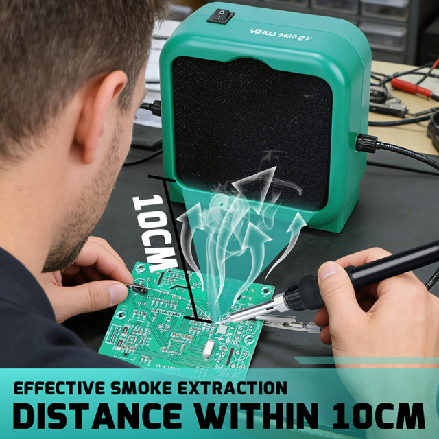 YIHUA 948DQ-V Soldering Fume Extractor with Flexible Clamp & Dual Filter System