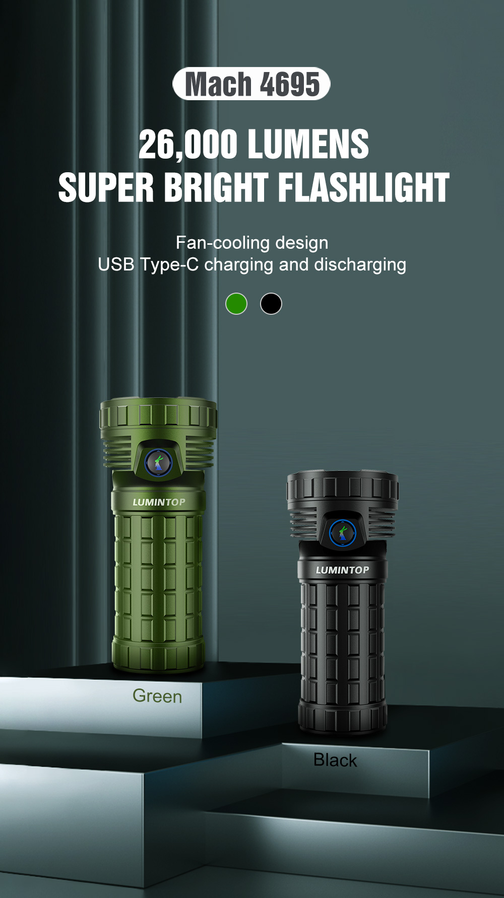 Lumintop Mach 4695 V2 Fan Cooling 26000 Lumens 46950 USB-C LED