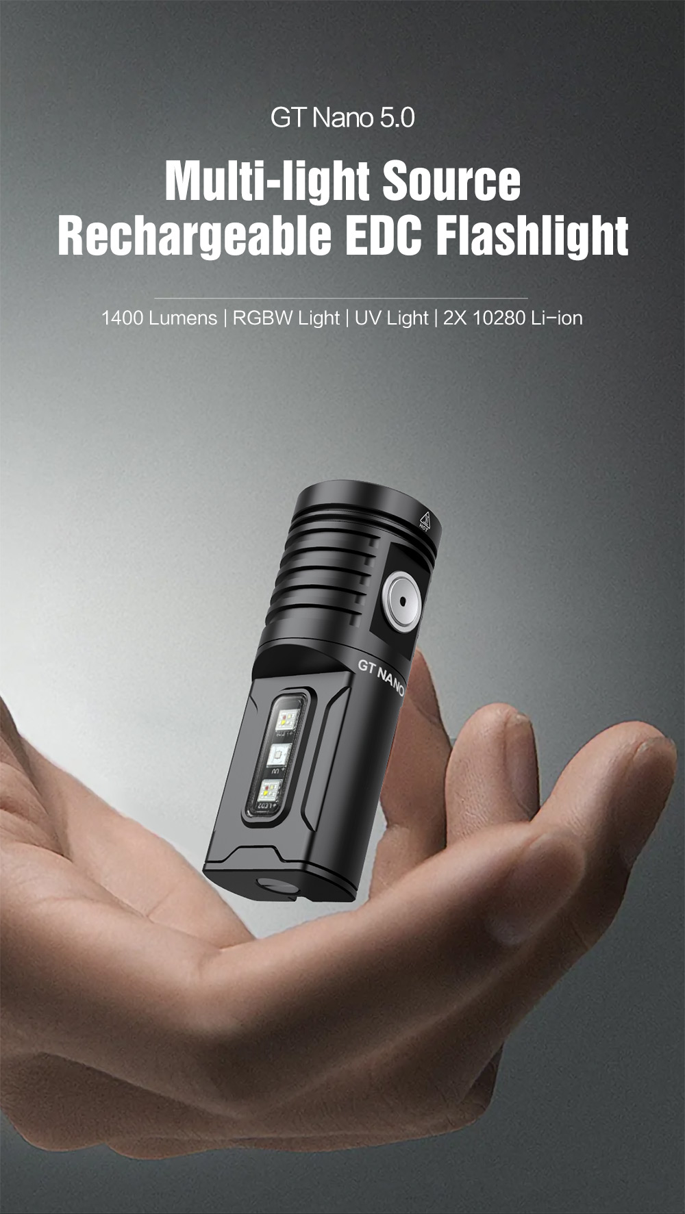 Lumintop GT NANO 5.0 1400LM 2X10280 USB-C LED Mini Flashlight