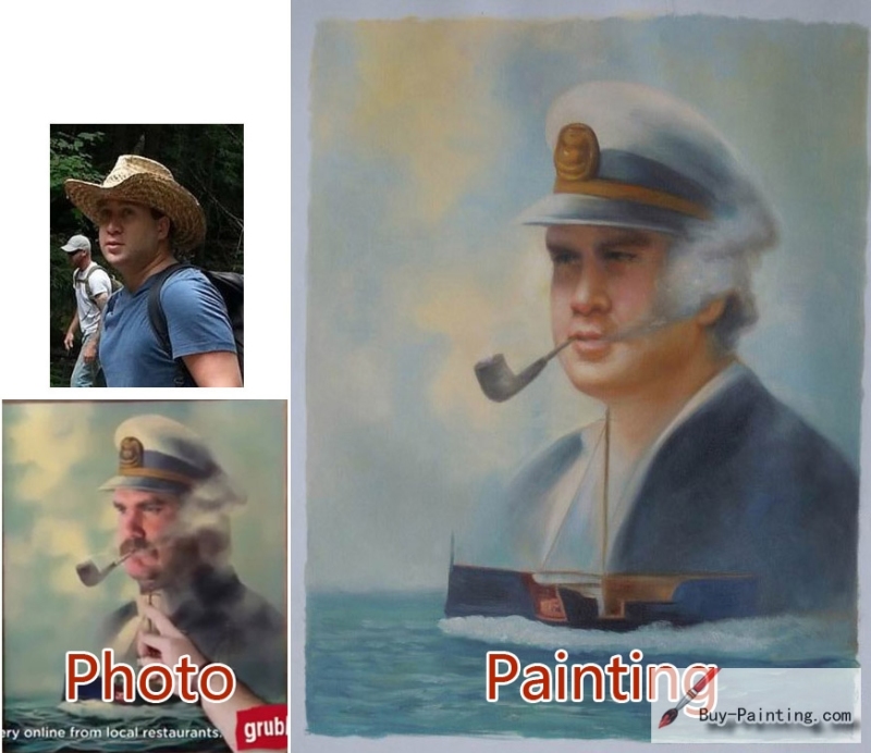 Custom oil portrait-Smoking old sailor