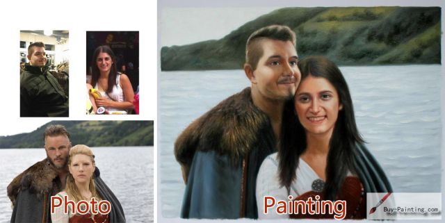 Custom oil portrait-Couple on the riverside