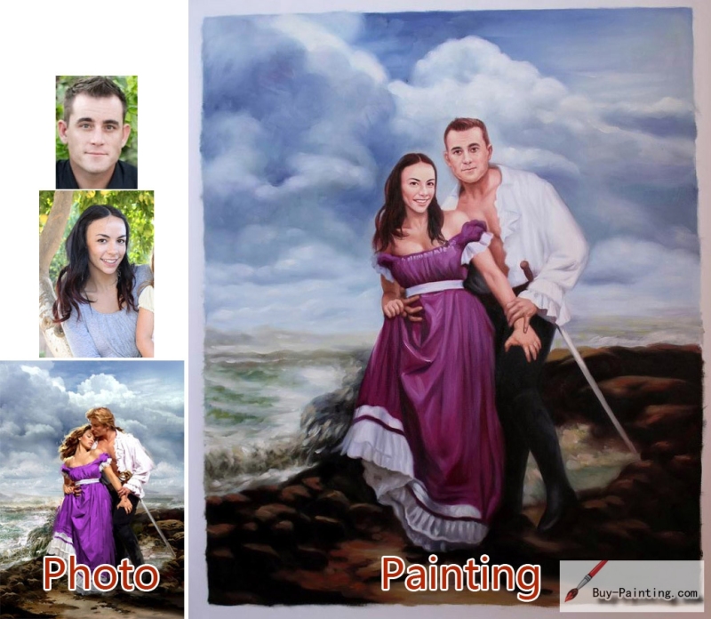 Custom oil portrait-Lovers in the seaside