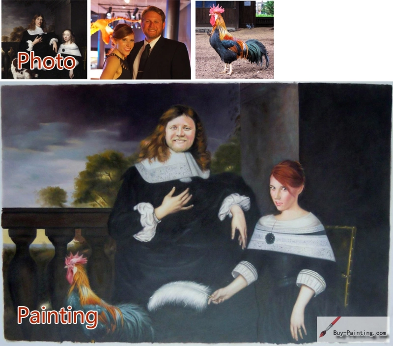 Custom oil portrait-Couple and their cock