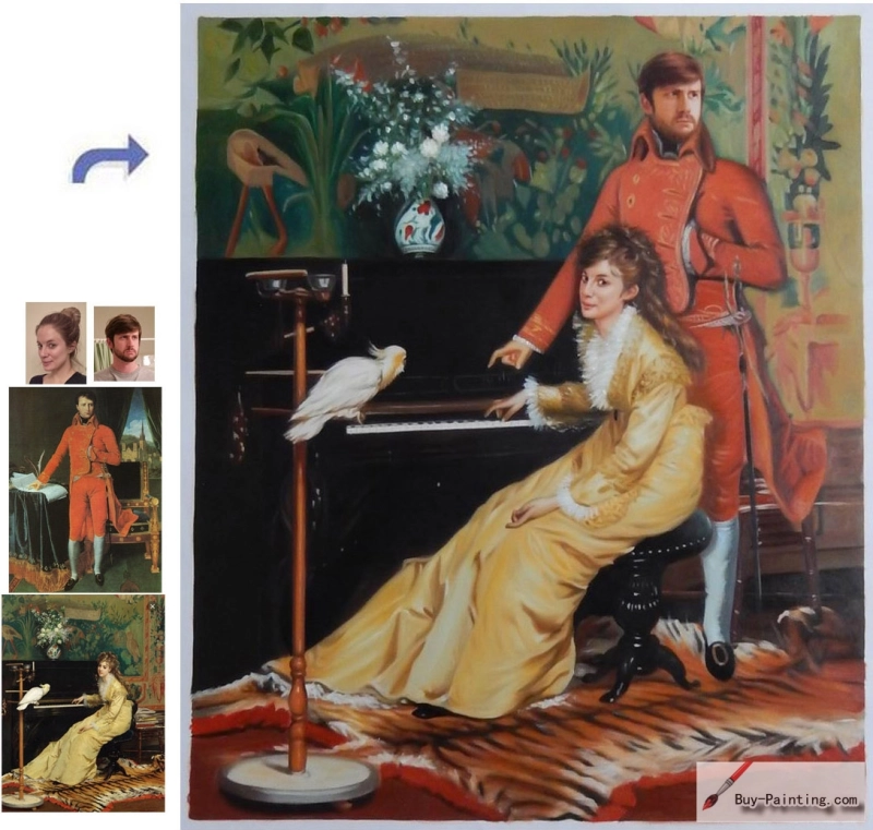 Custom oil portrait-Men and two cats
