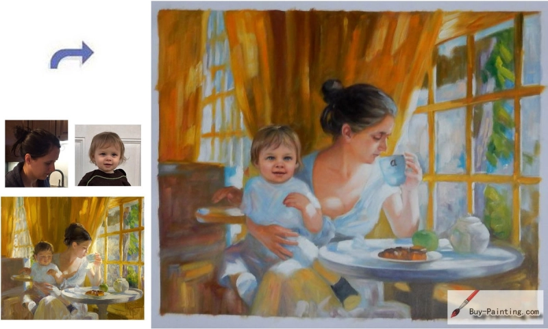 Custom oil portrait-Mother and son