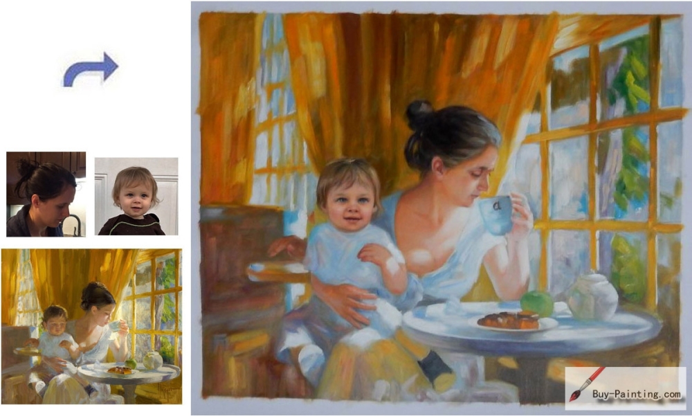 Custom oil portrait-Mother and son