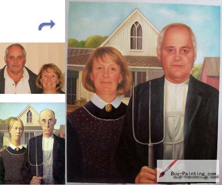 Custom oil portrait-American Gothic