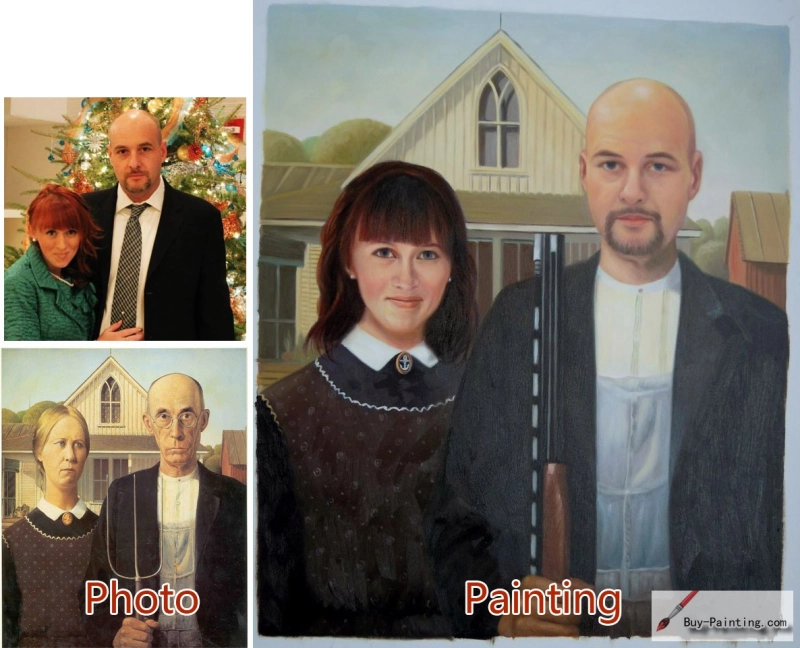 Custom oil portrait-American Gothic