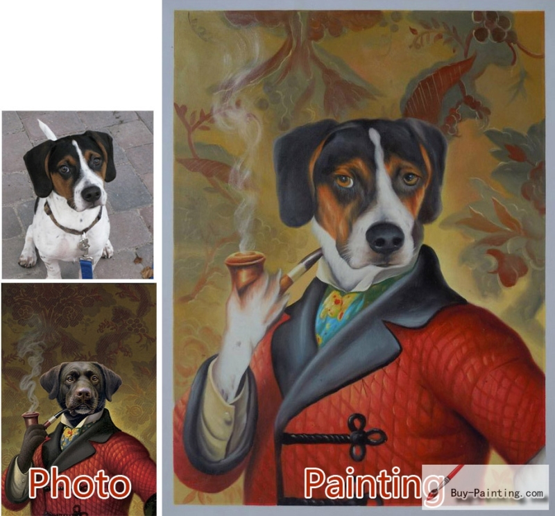 Custom oil portrait-A dog with a hat