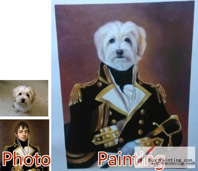 Custom oil portrait-A dog holding the sword