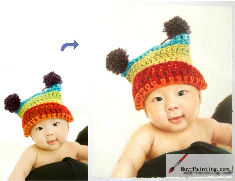 Custom Child Portrait-Baby wearing a hat