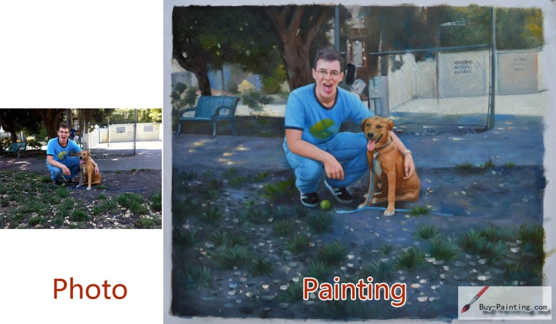 Custom Oil Portrait-Men and yellow dog