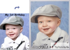 Custom Child Portrait-A boy in a hat