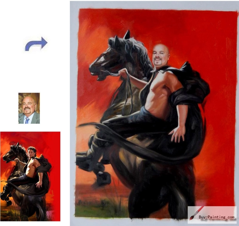 Custom oil portrait-A man on horseback