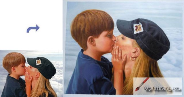 Custom Oil Portrait-Father kiss son