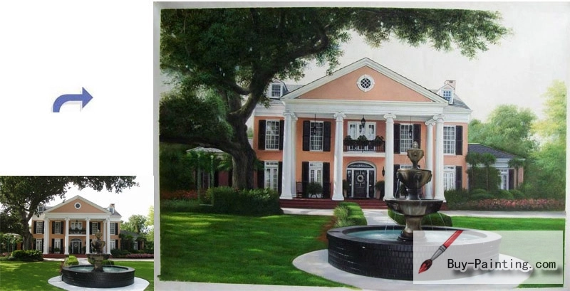 Custom House Portrait-Villa with a fountain